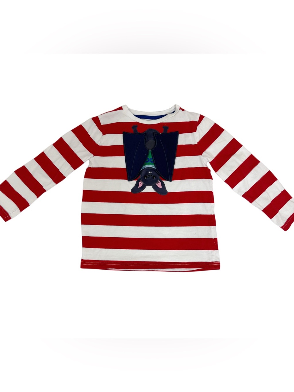 Mini Boden Red Stripe Bat Appliqué Boo Halloween Shirt